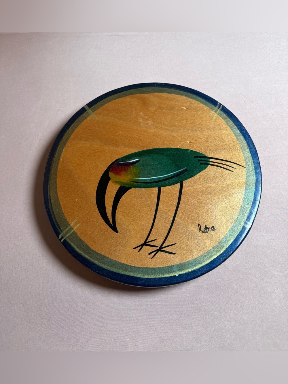 Reut Shahar KAKADU Israeli Art Hand Painted Feefa Bird Lazy Susan Rotating Tray